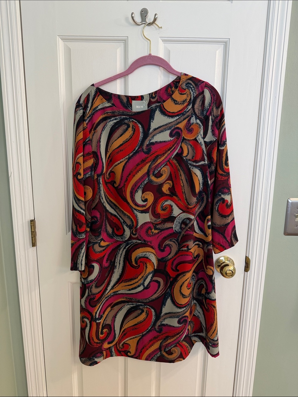 Maeve Multicolor Swirl Shift Dress - Pink, Red, Orange, Brown, Cream